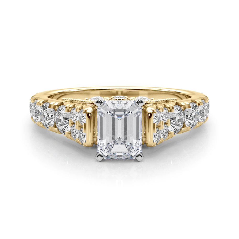 Yellow gold Radiant Cut Diamond Pavé Band Solitaire with Four-Prong Setting 1