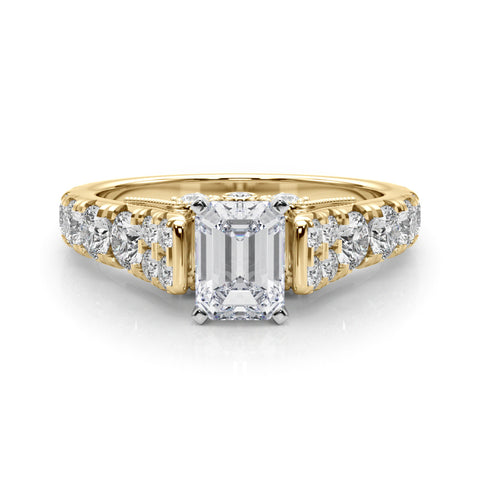 Yellow gold Radiant Cut Diamond Pavé Band Solitaire with Four-Prong Setting 1