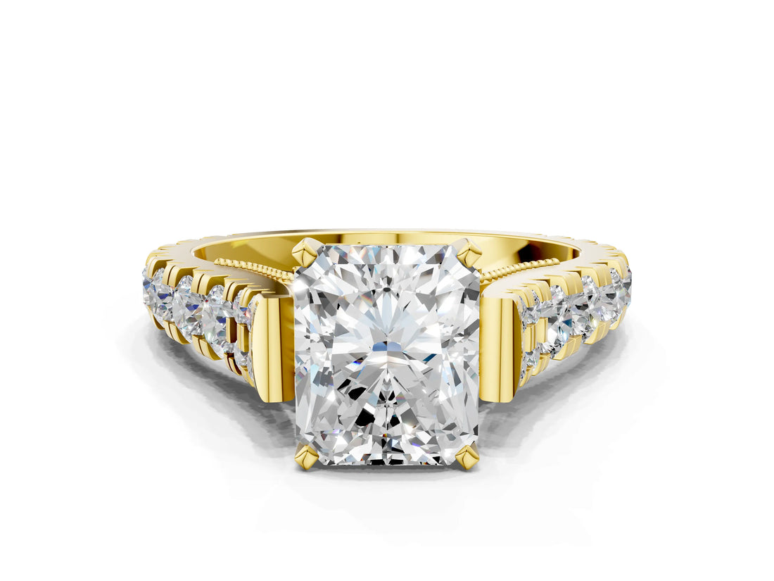 Yellow gold Radiant Cut Diamond Pavé Band Solitaire with Four-Prong Setting_25