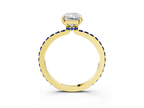 Yellow gold Radiant Cut Diamond Pavé Engagement Ring with Round with Blue Sapphire side stone Accents and Prong Setting_3