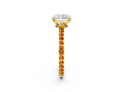 Yellow gold Radiant Cut Diamond Pavé Engagement Ring with Round with Citrine side stone Accents and Prong Setting_2