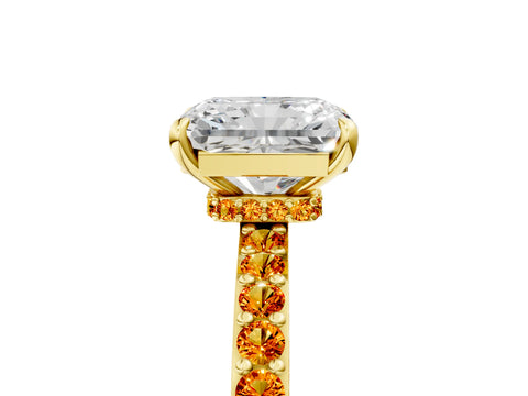 Yellow gold Radiant Cut Diamond Pavé Engagement Ring with Round with Citrine side stone Accents and Prong Setting_5