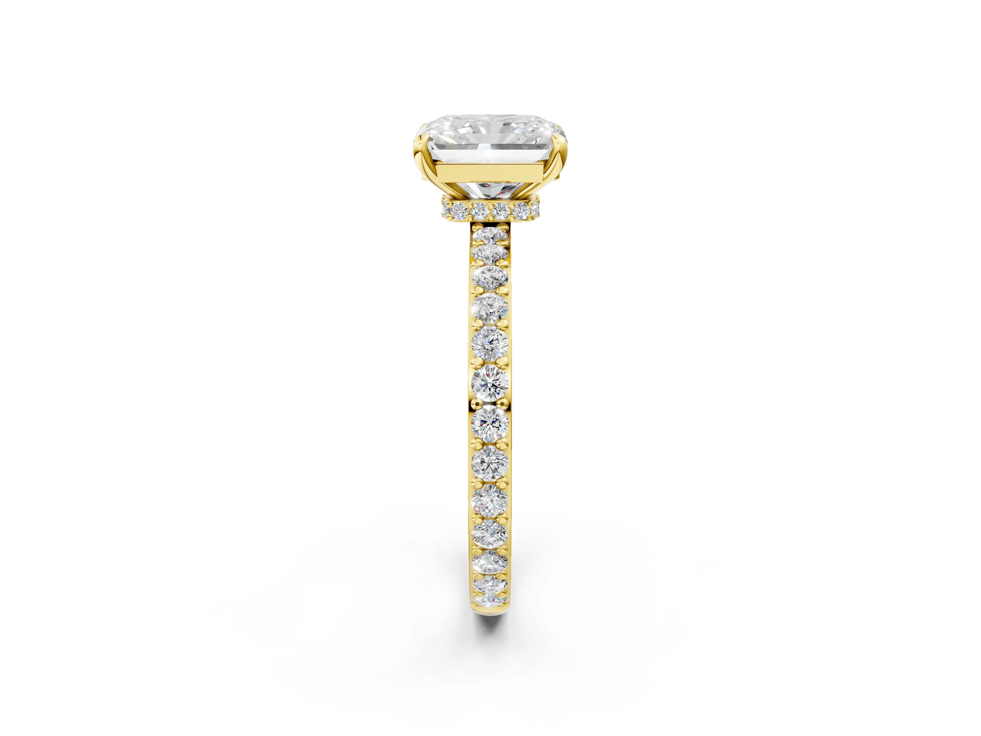 Yellow gold Radiant Cut Diamond Pavé Engagement Ring with Round with Moissanite side stone Accents and Prong Setting_2