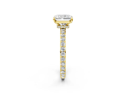 Yellow gold Radiant Cut Diamond Pavé Engagement Ring with Round with Moissanite side stone Accents and Prong Setting_2