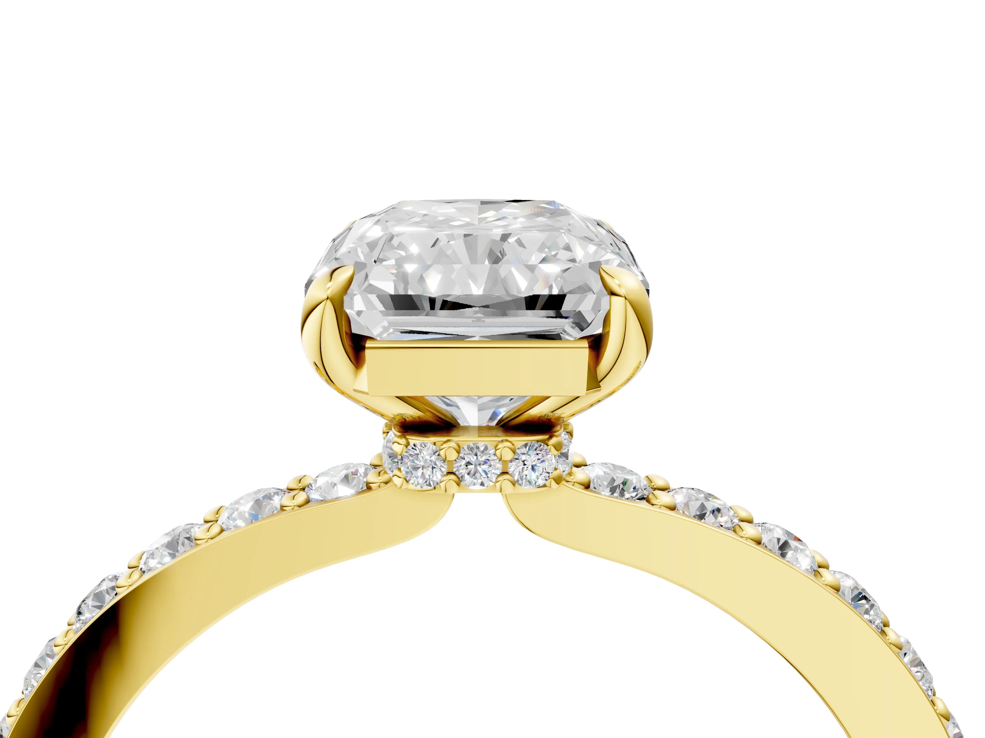 Yellow gold Radiant Cut Diamond Pavé Engagement Ring with Round with Moissanite side stone Accents and Prong Setting_4