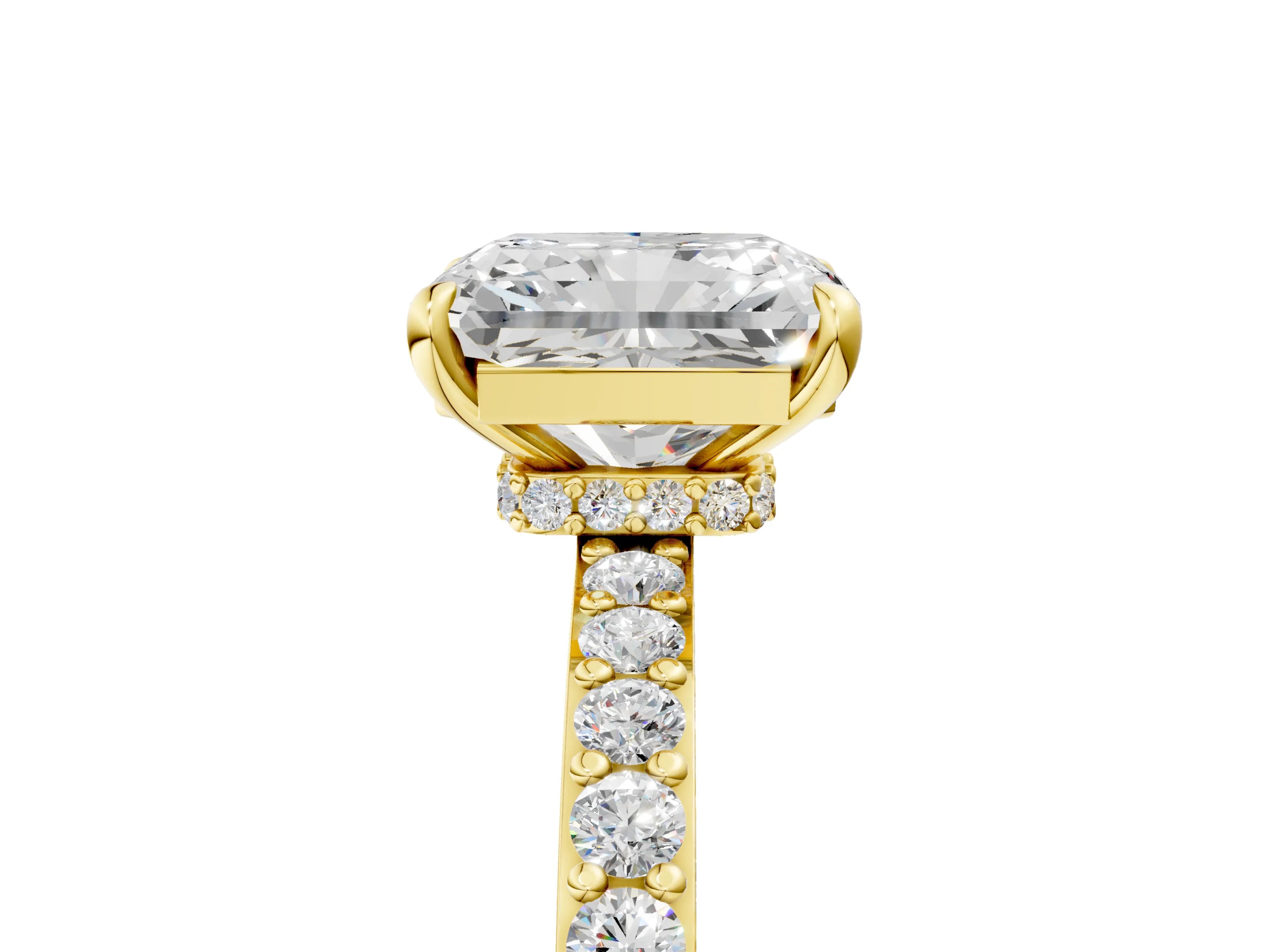 Yellow gold Radiant Cut Diamond Pavé Engagement Ring with Round with Moissanite side stone Accents and Prong Setting_5