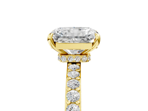 Yellow gold Radiant Cut Diamond Pavé Engagement Ring with Round with Moissanite side stone Accents and Prong Setting_5