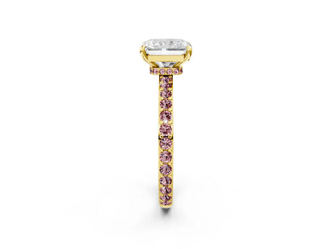 Yellow gold Radiant Cut Diamond Pavé Engagement Ring with Round with Morganite side stone Accents and Prong Setting_2