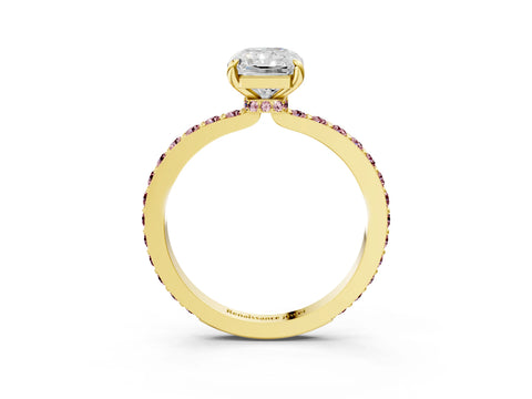 Yellow gold Radiant Cut Diamond Pavé Engagement Ring with Round with Morganite side stone Accents and Prong Setting_3