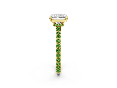 Yellow gold Radiant Cut Diamond Pavé Engagement Ring with Round with Peridot side stone Accents and Prong Setting_2