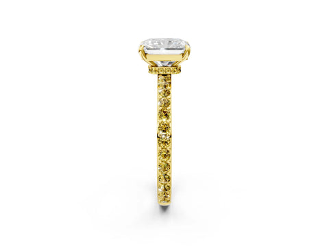 Yellow gold Radiant Cut Diamond Pavé Engagement Ring with Round with Yellow Sapphire side stone Accents and Prong Setting_2