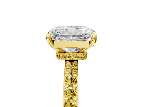 Yellow gold Radiant Cut Diamond Pavé Engagement Ring with Round with Yellow Sapphire side stone Accents and Prong Setting_5