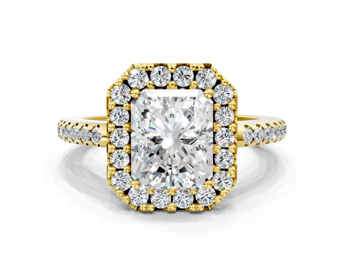 Yellow gold Radiant Cut Diamond Pavé Halo Ring with Four-Prong Setting_31