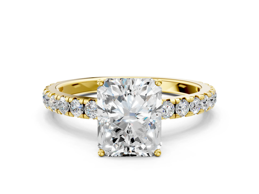 Yellow gold Radiant Cut Diamond Pavé Solitaire Engagement Ring with Four-Prong Setting_75