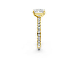 Yellow gold Radiant Cut Diamond Pavé Solitaire Ring with Round Band and Prong Setting_26