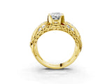Yellow gold Radiant Cut Diamond Pave Art Deco Split Shank Ring with Four-Prong Setting_12