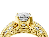 Yellow gold Radiant Cut Diamond Pave Art Deco Split Shank Ring with Four-Prong Setting_13