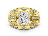 Yellow gold Radiant Cut Diamond Pave Art Deco Split Shank Ring with Four-Prong Setting_9