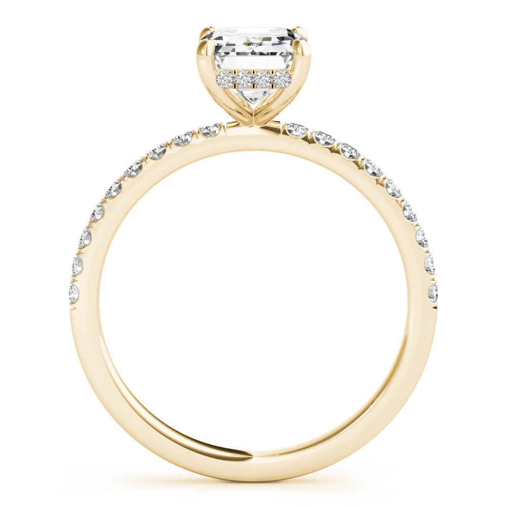 Yellow gold Radiant Cut Diamond Pave Band Solitaire Ring with Four-Prong Setting 1