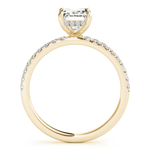 Yellow gold Radiant Cut Diamond Pave Band Solitaire Ring with Four-Prong Setting 1