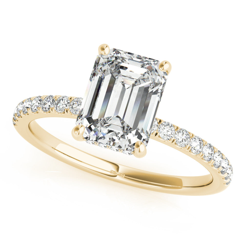 Yellow gold Radiant Cut Diamond Pave Band Solitaire Ring with Four-Prong Setting 2