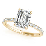 10K Yellow Gold 1.08 Carat D VS1 Radiant Cut Diamond Pave Band Solitaire Ring with Four-Prong Setting