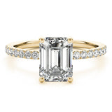 14K Yellow Gold 2.08 Carat F VVS2 Radiant Cut Diamond Pave Band Solitaire Ring with Four-Prong Setting