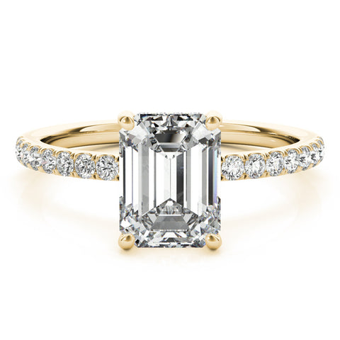 Yellow gold Radiant Cut Diamond Pave Band Solitaire Ring with Four-Prong Setting