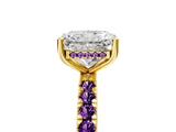 Yellow gold Radiant Cut Diamond Pave Band Solitaire Ring with Round with Amethyst side stone and Prong Setting_5