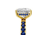 Yellow gold Radiant Cut Diamond Pave Band Solitaire Ring with Round with Blue Sapphire side stone and Prong Setting_17