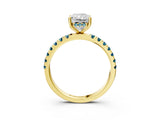 Yellow gold Radiant Cut Diamond Pave Band Solitaire Ring with Round with Blue Topaz side stone and Prong Setting_15