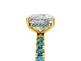 Yellow gold Radiant Cut Diamond Pave Band Solitaire Ring with Round with Blue Topaz side stone and Prong Setting_17