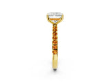 Yellow gold Radiant Cut Diamond Pave Band Solitaire Ring with Round with Citrine side stone and Prong Setting_2
