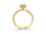 Yellow gold Radiant Cut Diamond Pave Band Solitaire Ring with Round with Citrine side stone and Prong Setting_3