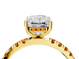 Yellow gold Radiant Cut Diamond Pave Band Solitaire Ring with Round with Citrine side stone and Prong Setting_4