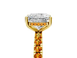 Yellow gold Radiant Cut Diamond Pave Band Solitaire Ring with Round with Citrine side stone and Prong Setting_5