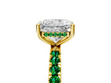 Yellow gold Radiant Cut Diamond Pave Band Solitaire Ring with Round with Emerald side stone and Prong Setting_17