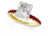 Yellow gold Radiant Cut Diamond Pave Band Solitaire Ring with Round with Garnet side stone and Prong Setting_13