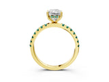 Yellow gold Radiant Cut Diamond Pave Band Solitaire Ring with Round with Green Sapphire side stone and Prong Setting_27