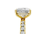 Yellow gold Radiant Cut Diamond Pave Band Solitaire Ring with Round with Moissanite side stone and Prong Setting_17