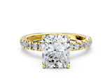 Yellow gold Radiant Cut Diamond Pave Band Solitaire Ring with Round with Moissanite side stone and Prong Setting_23