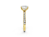 Yellow gold Radiant Cut Diamond Pave Band Solitaire Ring with Round with Moissanite side stone and Prong Setting_25