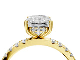 Yellow gold Radiant Cut Diamond Pave Band Solitaire Ring with Round with Moissanite side stone and Prong Setting_27