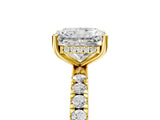 Yellow gold Radiant Cut Diamond Pave Band Solitaire Ring with Round with Moissanite side stone and Prong Setting_28