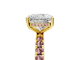 Yellow gold Radiant Cut Diamond Pave Band Solitaire Ring with Round with Morganite side stone and Prong Setting_17