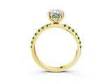 Yellow gold Radiant Cut Diamond Pave Band Solitaire Ring with Round with Peridot side stone and Prong Setting_3