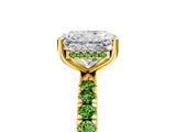 Yellow gold Radiant Cut Diamond Pave Band Solitaire Ring with Round with Peridot side stone and Prong Setting_5