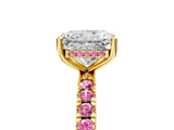 Yellow gold Radiant Cut Diamond Pave Band Solitaire Ring with Round with Pink Sapphire side stone and Prong Setting_17