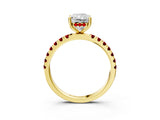 Yellow gold Radiant Cut Diamond Pave Band Solitaire Ring with Round with Ruby side stone and Prong Setting_15