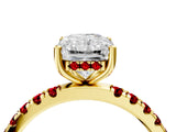 Yellow gold Radiant Cut Diamond Pave Band Solitaire Ring with Round with Ruby side stone and Prong Setting_16